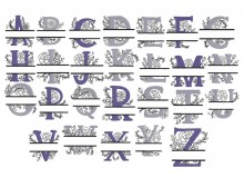 Stickserie - Doodle Blumen Alphabet Monogram geteilt